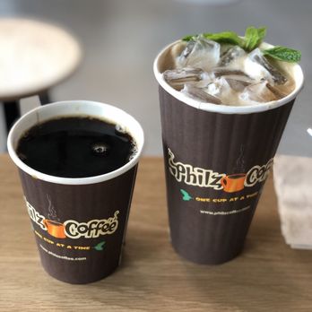 Philz Coffee - From left to right: Silken Splendor (S) and Mint Mojito (L). - Coffee & Tea Near Me - Chicago, Illinois Philz Coffee - From left to right: Silken Splendor (S) and Mint Mojito (L). - Coffee & Tea Near Me - Chicago, Illinois