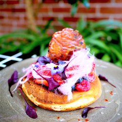 The Mews - It may look pretty but it's devilish on the inside! Cut into our Nutella Lava Hotcake to see the goodness.