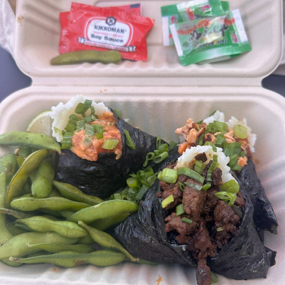 Spicy Tuna, Short Rib, and Grilled Salmon triangles Spicy Tuna, Short Rib, and Grilled Salmon triangles