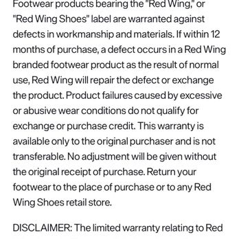 Red Wing - Redwing Warrantee 19FEB2026 - Shoe Stores Near Me - Clifton Park, New York