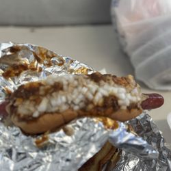 Johnny Hot Dog - Coney with cheese onions and stadium mustard
