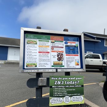 Z & J Asian Subs - a sign in a parking lot - Sandwiches Near Me - Eureka, California