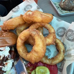 Onion rings with bbq sandwich Onion rings with bbq sandwich