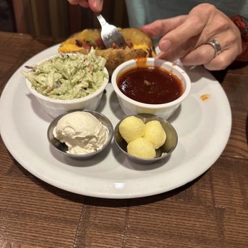 The Ranch House - Baked potato, side of red Chile honey glaze, green chile coleslaw (really good coleslaw!!!) - American Near Me - Santa Fe, New Mexico The Ranch House - Baked potato, side of red Chile honey glaze, green chile coleslaw (really good coleslaw!!!) - American Near Me - Santa Fe, New Mexico