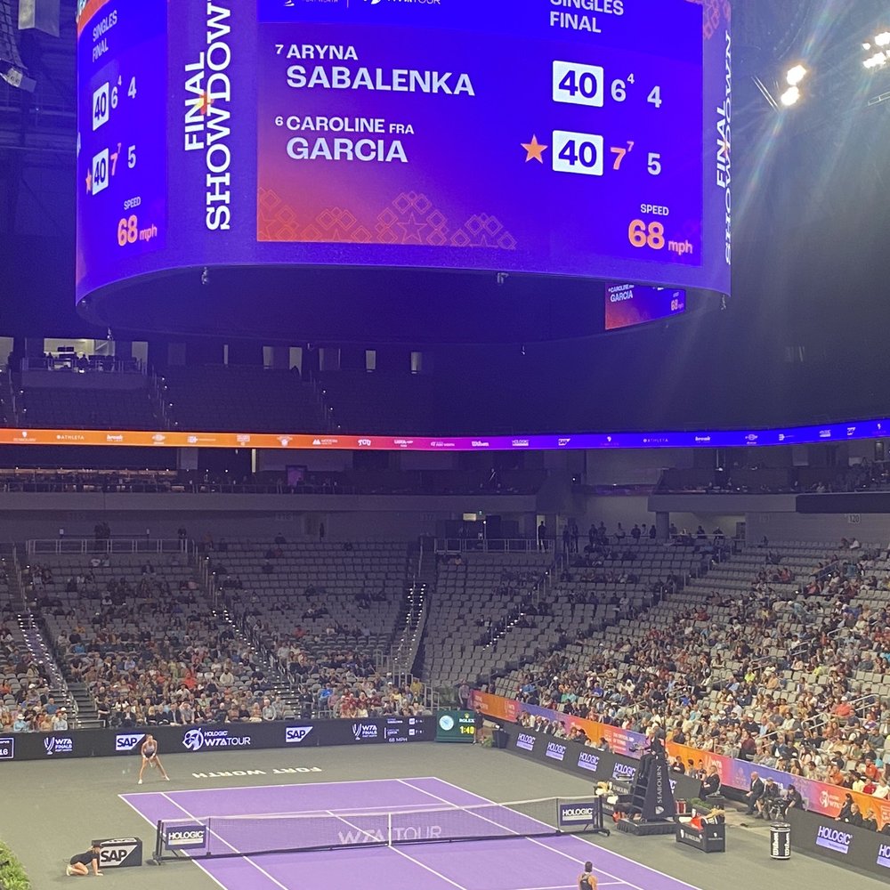 Dickies Arena - Inside DICKIES ARENA -- Nov. 2022 (WTA Finals) - Caroline Garcia, the eventual tournament winner (Tennis match). - Stadiums & Arenas Near Me - Fort Worth, Texas Dickies Arena - Inside DICKIES ARENA -- Nov. 2022 (WTA Finals) - Caroline Garcia, the eventual tournament winner (Tennis match). - Stadiums & Arenas Near Me - Fort Worth, Texas