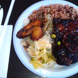 Melting Pot Cuisine - Jerk chicken (comes with plantains, sauteed cabbage, rice with beans)
