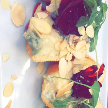 Kafe Leopold - Toast Points with Gorgonzola and Hibiscus Flower - Austrian Near Me - Washington, DC, District of Columbia