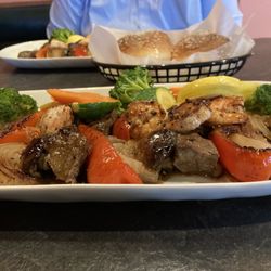 Wood Fired Pizza - Kabobs with steak shrimp and vegetables