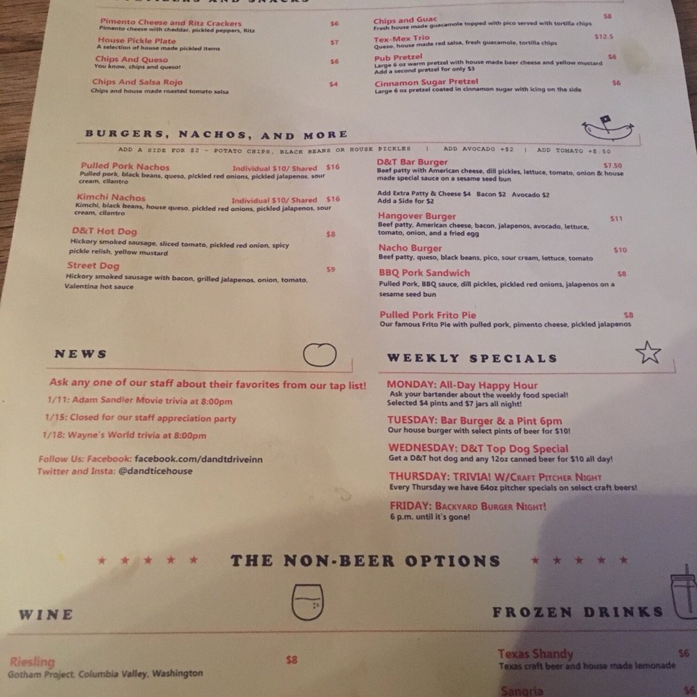 D & T Drive Inn - Food menu - Beer Bar Near Me - Houston, Texas D & T Drive Inn - Food menu - Beer Bar Near Me - Houston, Texas