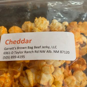 Garrett's Brown Bag Beef Jerky - a bag of cheddar - Butcher Near Me - Albuquerque, New Mexico Garrett's Brown Bag Beef Jerky - a bag of cheddar - Butcher Near Me - Albuquerque, New Mexico