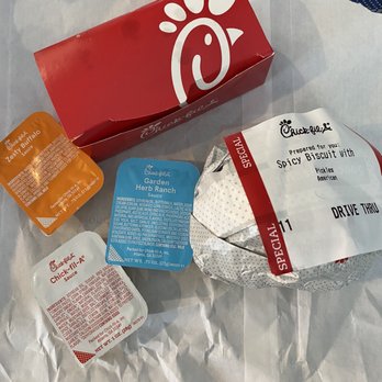 Chick-fil-A - Spicy Chicken Biscuit with Hash Browns - Fast Food Near Me - Kildeer, Illinois