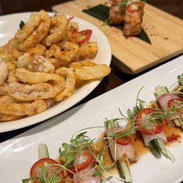 Hamachi, Calamari, Spicy Samon Rice Bites