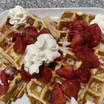 Kristi’s 50’s Cafe - Belgian waffle with strawberry and whipped cream - Breakfast & Brunch Near Me - Lebanon, Oregon Kristi’s 50’s Cafe - Belgian waffle with strawberry and whipped cream - Breakfast & Brunch Near Me - Lebanon, Oregon
