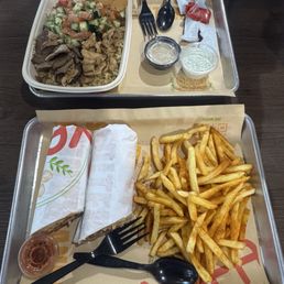 Zinger chicken wrap meal and chicken shawarma/gyro on brown rice bowl Zinger chicken wrap meal and chicken shawarma/gyro on brown rice bowl