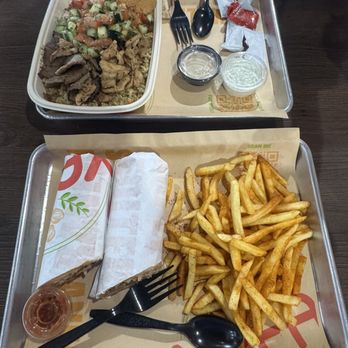 Yafa Hummus - Zinger chicken wrap meal and chicken shawarma/gyro on brown rice bowl - Mediterranean Near Me - Tracy, California