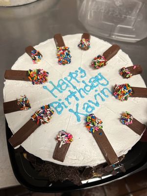 Ice Cream Cakes & More! - Everyone loves our Ice Cream Birthday Cakes! Whether they’re young or old, big or small, layers of moist Devil's Food Cake, Sweet Cream Ice Cream all topped with colorful rainbow sprinkles will leave your friends, family and co-workers breathless. If you’d like, we can even personalize the top of the cake with a custom message. We also have birthday candles available in some of our stores, so there’s no need to make a separate stop! Birthday Cakes are only available at select locations. Please check with your local store for availability.