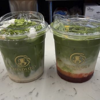 Phinology Coffee - Matcha einspanner ($8) and strawberry matcha latte ($8) - Coffee & Tea Near Me - San Diego, California Phinology Coffee - Matcha einspanner ($8) and strawberry matcha latte ($8) - Coffee & Tea Near Me - San Diego, California