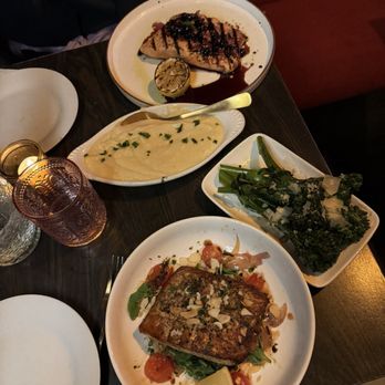 Flamingo Lounge - Halibut, salmon, broccolini, and mashed potatoes. - Lounges Near Me - Seward, Alaska