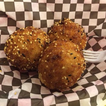 Bom Bom Grill - Koo koo balls (rice balls stuffed with teriyaki chicken and Sauce) - Asian Fusion Near Me - Bellflower, California Bom Bom Grill - Koo koo balls (rice balls stuffed with teriyaki chicken and Sauce) - Asian Fusion Near Me - Bellflower, California