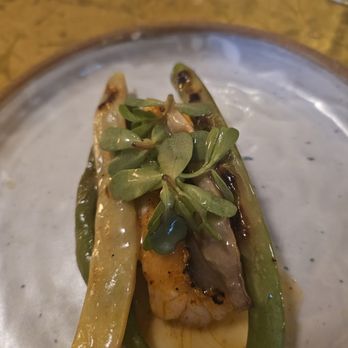 Hags - Summer PWYC Farm Dinner Series- Course 3. Black Bass- Grilled pole beans, golden tomatillo. Very solid flavors. Favorite dish of the night - Wine Bars Near Me - New York, New York