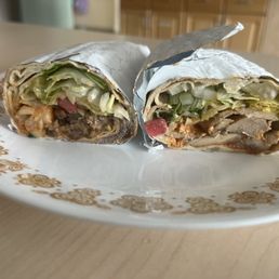 Half chicken and beef shawarmas Half chicken and beef shawarmas