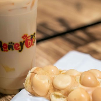 Honey D Cafe - milk tea with an egg puff. - Taiwanese Near Me - Davis, California Honey D Cafe - milk tea with an egg puff. - Taiwanese Near Me - Davis, California
