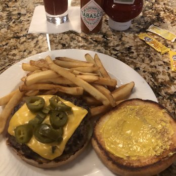 The E'terie - Cheeseburger with mustard, pickles, jalapeños, and fries - Absolutely Delicious !!! - Cocktail Bars Near Me - San Antonio, Texas