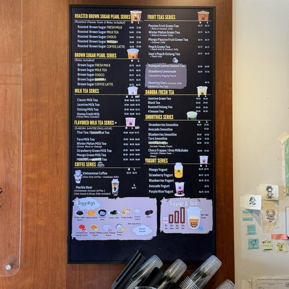 Daboba - Menu 6/2025 - Bubble Tea Near Me - Santee, California