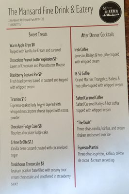 Menu photo 1 The Mansard Fine Drink And Eatery Orchard Park, NY Menu photo 1 The Mansard Fine Drink And Eatery Orchard Park, NY