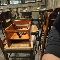Barnwood - Manteca - High chair storage by our table.