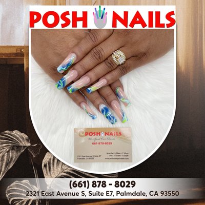 POSH NAILS PALMDALE 93550 - Welcome to  Posh Nails

Located conveniently in Palmdale, CA 93550, Our philosophy and mission are to ensure that customers are happy when they come and satisfied when they leave. 

Come to Posh Nails to enjoy the high-end services at affordable prices, and all of your tiredness and fatigue will fade away. You will definitely feel relaxed and comfortable. Working for a long time in this industry, we deeply understand almost customers’ needs, so we always make a great job to satisfy all our valued customers when using any services. Our talented and creative staff with immense experience will take good care of you and many services are always available for you to choose from. We assure your satisfaction and you will get home with beauty. 

Besides, our nail salon understands sanitary and safety is one of the clients’ top concerns, so we try our best to guarantee clients’ health. Our implements are medically sterilized and disinfected after each use. Buffers and files are used only once and then discarded. All pedicure procedures are done with liner protection.

We look forward to serving you at nail salon  Palmdale