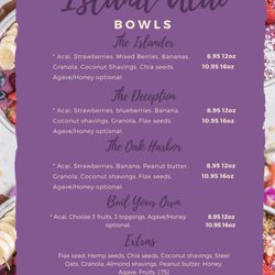 Island Acai & Smoothie Bar - Menu... as our fresh fruit season kicks off, some toppings will change