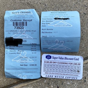 Nora's Cleaners - Literally Receipts! - Sewing & Alterations Near Me - Santa Clarita, California Nora's Cleaners - Literally Receipts! - Sewing & Alterations Near Me - Santa Clarita, California