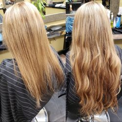 Personal Touch Salon - Before and after Dream Catchers extensions (beaded technique).
