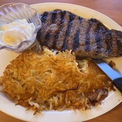 Butchers Hook Restaurant - Steak and eggs with poached eggs and hash browns. So so so happy to have a local chef who knows how to do a DANG GOOD BREAKFAST!