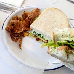 Totally Tea + Coffee - B.L.A.T. sandwich and chips.