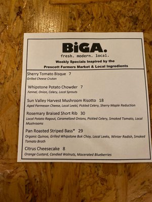 Menu photo 1 BiGA Prescott, AZ Menu photo 1 BiGA Prescott, AZ