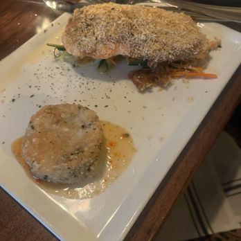 Fox and Farrow - Salmon with a rice cake - New American Near Me - Hermosa Beach, California Fox and Farrow - Salmon with a rice cake - New American Near Me - Hermosa Beach, California