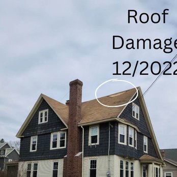 Affordable Roofing - Before: damage to roof caused by storm - Roofing Near Me - Franklin, Massachusetts