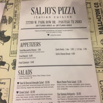 Saljo's Pizza - Sort of expensive. But its home made so I understand - Pizza Near Me - Pantego, Texas Saljo's Pizza - Sort of expensive. But its home made so I understand - Pizza Near Me - Pantego, Texas