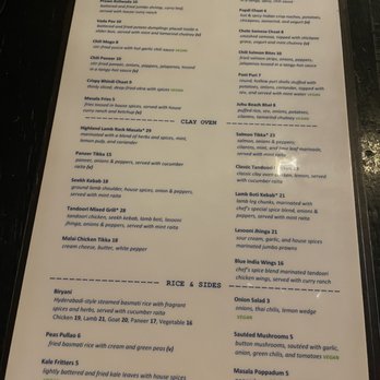 Blue India - The menu, there's a part2 on the back - Indian Near Me - Atlanta, Georgia