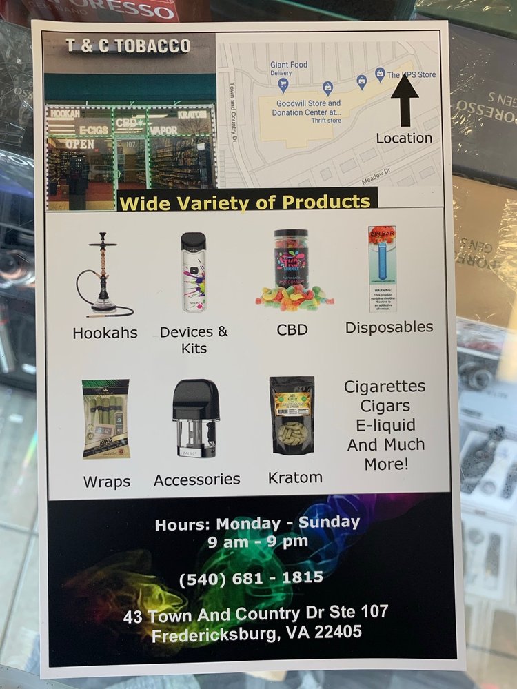 T&C TOBACOO AND VAPER Updated August 2024 43 Town And Country Dr, Fredericksburg, Virginia