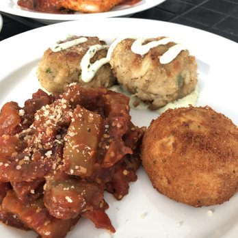 Sopra Italian Eatery - Crabcakes, potato croquette, eggplant caponata - Italian Near Me - Media, Pennsylvania Sopra Italian Eatery - Crabcakes, potato croquette, eggplant caponata - Italian Near Me - Media, Pennsylvania