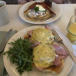 Salmonberry Inn and Beach House - Eggs Benedict and blueberry pancakes.