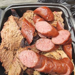 Dunn’s Barbecue - Brisket, smoked sausage, pulled pork. We chose to get the BBQ sauce on the side and dip.