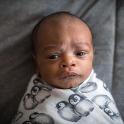 Rebeca Yasuda Photography - Baby looking at camera during newborn photography session in Sacramento CA