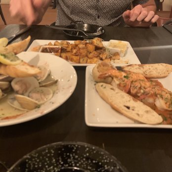 Debajo Tapas ABQ - Clams, potatoes and shrimp. Ribeye not pictured but was so good!! - Spanish Near Me - Albuquerque, New Mexico