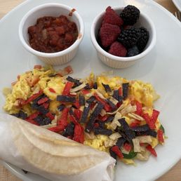 Migas with fruit instead of hash browns. Delicious and took some home.