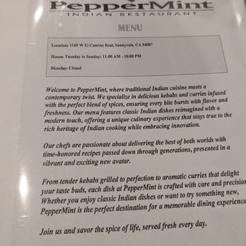 PepperMint Indian Restaurant - Menu - Indian Near Me - Sunnyvale, California