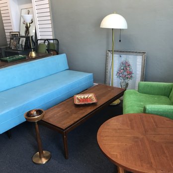 Vintage Vinyl Sofa Mid Century Modern Coffee Table Solid Wood